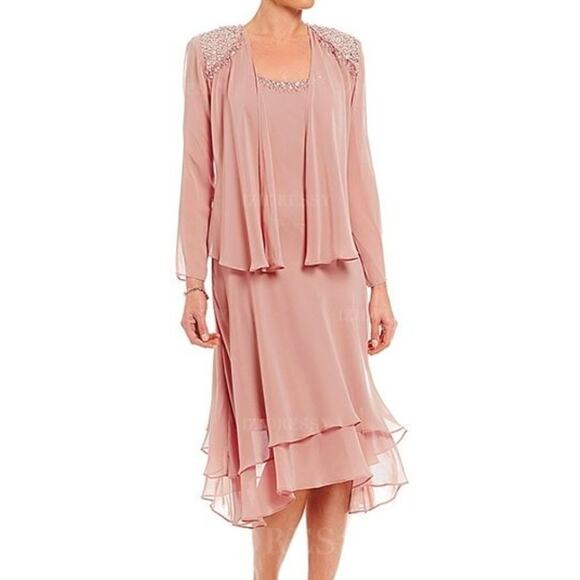 Grace Karin Dresses & Skirts - Grace Karin-Blush Pink Layered Chiffon Dress with Beaded Shoulders 004